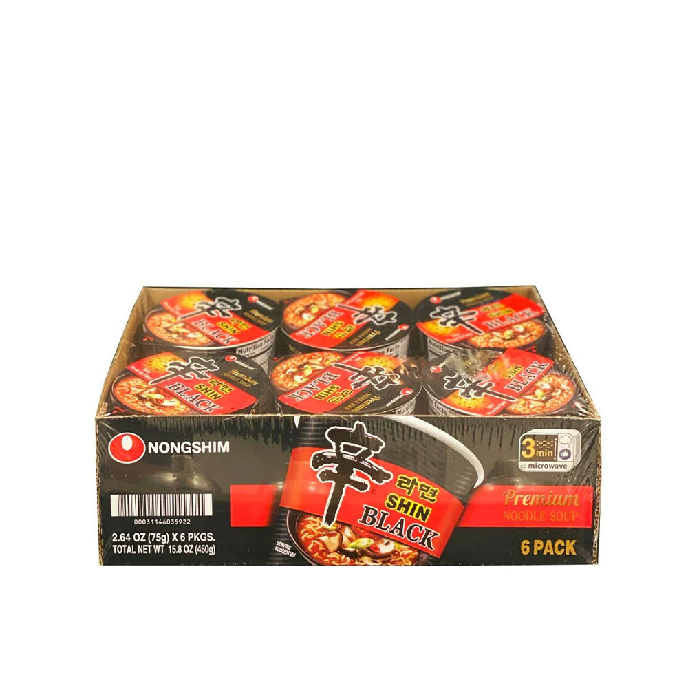 Nongshim Shin Ramen Black(Rich Beef Broth) Cup Noodle 2.64oz(75g)*6