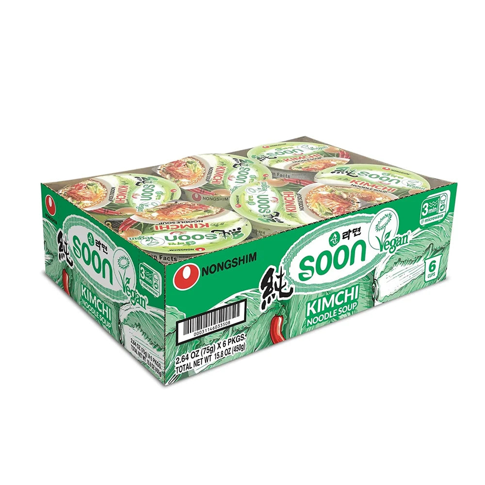 Nongshim Soon Vegan Kimchi Cup Noodle 2.64oz(75g)*6
